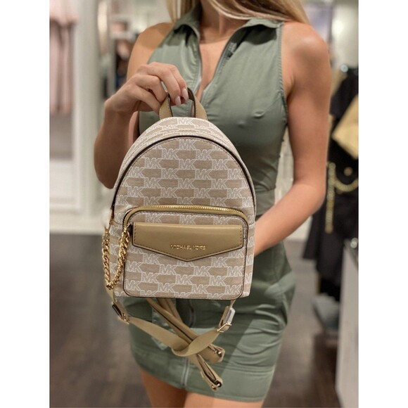 Michael Kors Maisie Extra-Small Logo 2-in-1 Backpack Camel Chain Cardcase Wallet - Picture 10 of 13